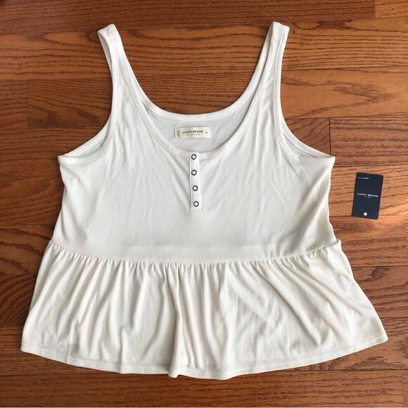 LUCKY BRAND Sandwash Rib Henley White Casual Tank Top Women’s Size M NWT - Picture 1 of 7